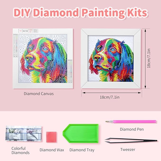 Turniton 5D Diamond Painting Kits for Kids, Diamond Arts Painting Kits with Wooden Frame, Dog Kids' Mosaic Kits for Beginners, Girls, Adults, Diamond Painting Pictures, Arts Craft for Home Decor