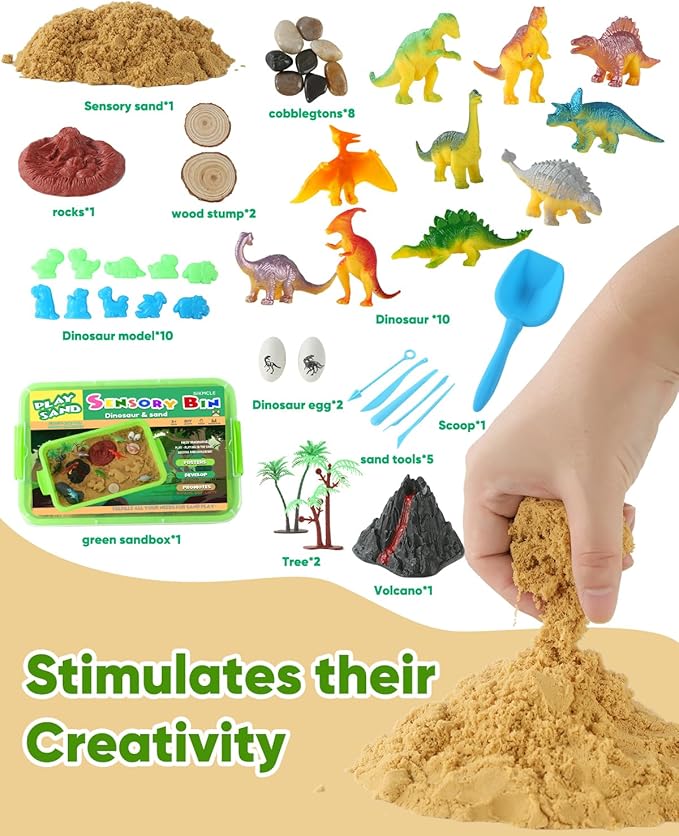 sikmcle Dinosaur Sensory Bin Toy for Kids Dinosaur Toys and Play Sand Kit for Boy Sensory Bin Filler and Toddler Activities for Boys and Girls Ages 3-6+