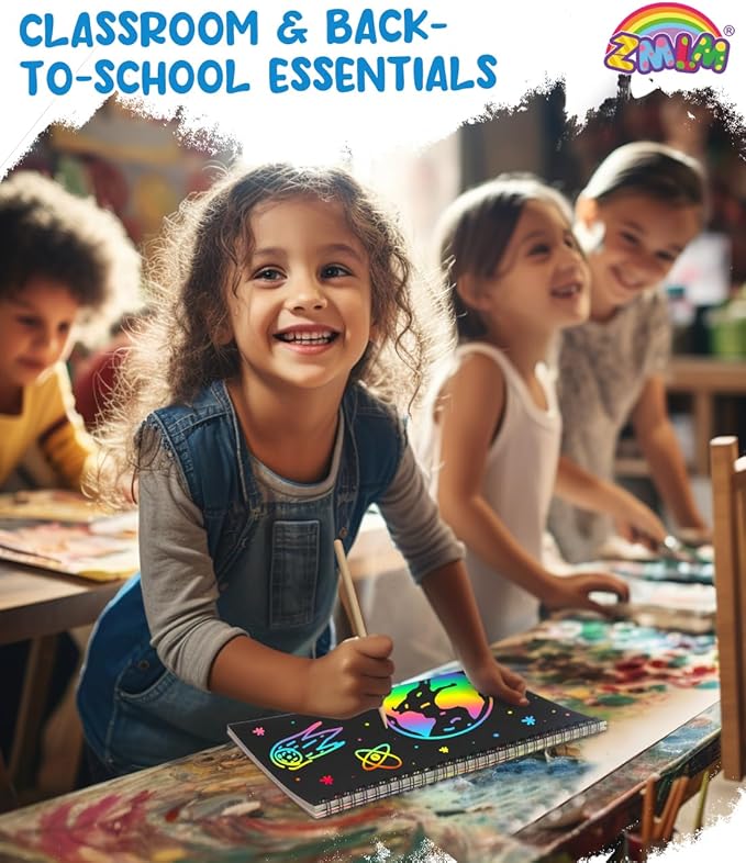 ZMLM Scratch Paper Art-Crafts Gift: 2 Pack Rainbow Notebooks Supplies Toys Easter Basket Stuffers for 3 4 5 6 7 8 9 10 Years Old Girls and Boys Kids Birthday Party Games (Blue)