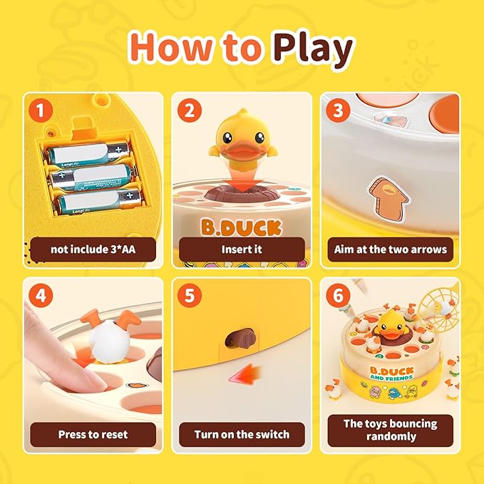 B.Duck Games for Kids Age 4-6, Board Games Bounce and Catch Duck Toys for Kids 4-8, Family Board Games for 5-7 Boys Girls, Birthday Gifts Christmas Party Games for Toddlers 3-5