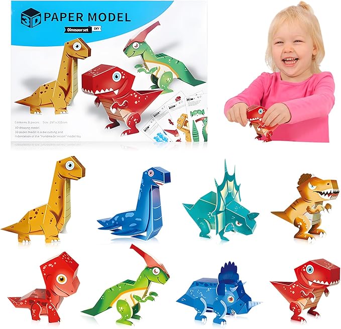 Paper Craft 3D Puzzle DIY Puzz Kits (8 PCS/Kit) Cartoon Art Craft Gift for Kids, No Need Scissors, Include Adhesive Paper, Art Supplies in Class, Cubic Art Decor Paper Model Craft Kit (Princess)