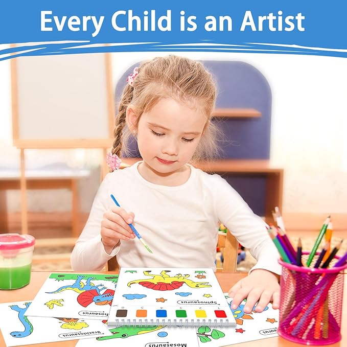 SOCOLER Paint with Water Coloring Books for Toddlers, Dinosaur Mess Free Watercolor Painting Papers for Kids Water Color Paint Kit with 2 Brushes Art Craft Birthday Gift for Ages 1-3, 4-8