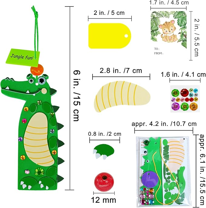 Winlyn 32 Sets Jungle Animal Crafts Kits DIY Jungle Safari Zoo Wild Animal Bookmarks Decorations Art Set Tiger Lion Zebra Foam Stickers for Kids Party Favors Classroom Activities Reading Rewards