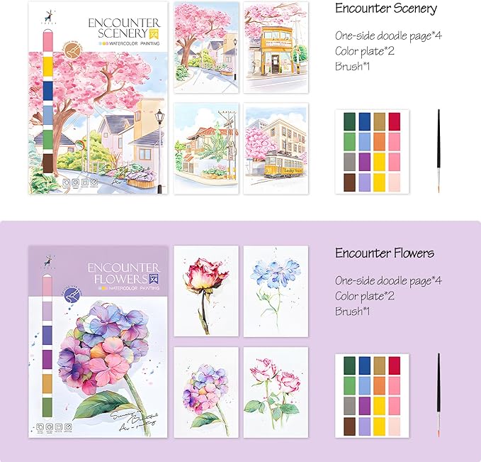Paint with Water Coloring Book DIY Watercolor Painting for Adult 2 Pack Art Craft Travel with Relaxation for Kids Beginners Flower Scenery 12.4 * 8.8"