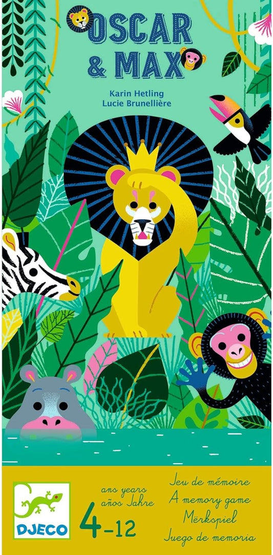 DJECO Oscar & Max Board Game - Jungle Adventure with Memory Challenge - Includes 37 Wooden Game Pieces - Fun Educational Family & Children Bonding Activity - Toys for Boys & Girls, 4+ Years