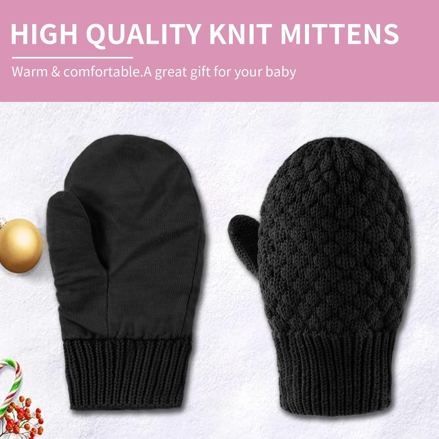 Baby Knit Mittens Toddler Boys Girls Gloves Winter Infant Newborn No Scratch Mitten 0-3 Years