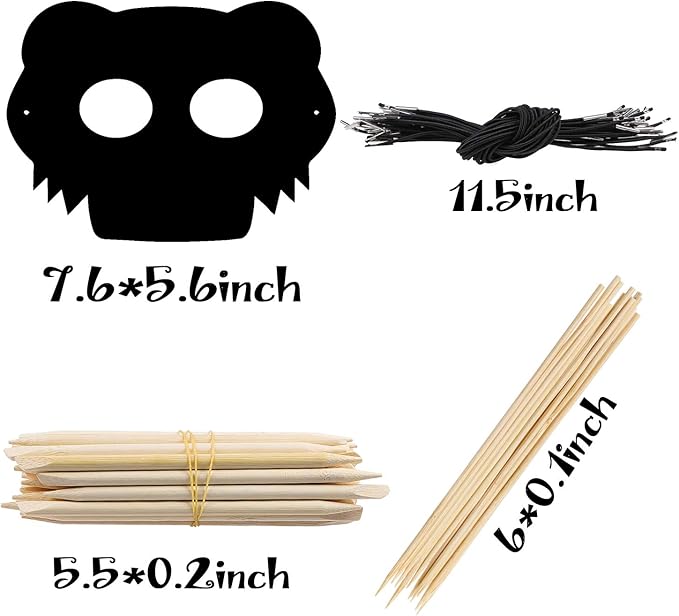 WATINC 32Pcs Scratch Paper Animal Masks, DIY Color Mask for Magic Scratch Party Favors, Birthday Gifts Pack for Children, DIY Art Craft Kit for Kids, 16 Styles with Elastic Bands Wood Stylus