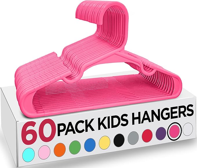 Utopia Home 60 Pack Kids Hangers - 11.5 Inch Plastic Baby Hangers for Closet - Childrens Hanger for Clothes & Infant Hanger for Closet - Ideal for Everyday Standard Use (Pink)
