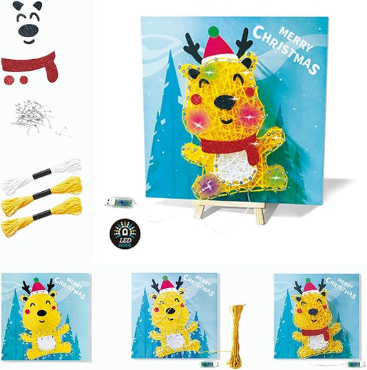 eirix Christmas Elk String Art Craft Kit with USB Plug-in LED String Lights Inside and Small Easel, Xmas Holiday DIY Toys Gifts for Kids 6+ (ELK-Yellow)