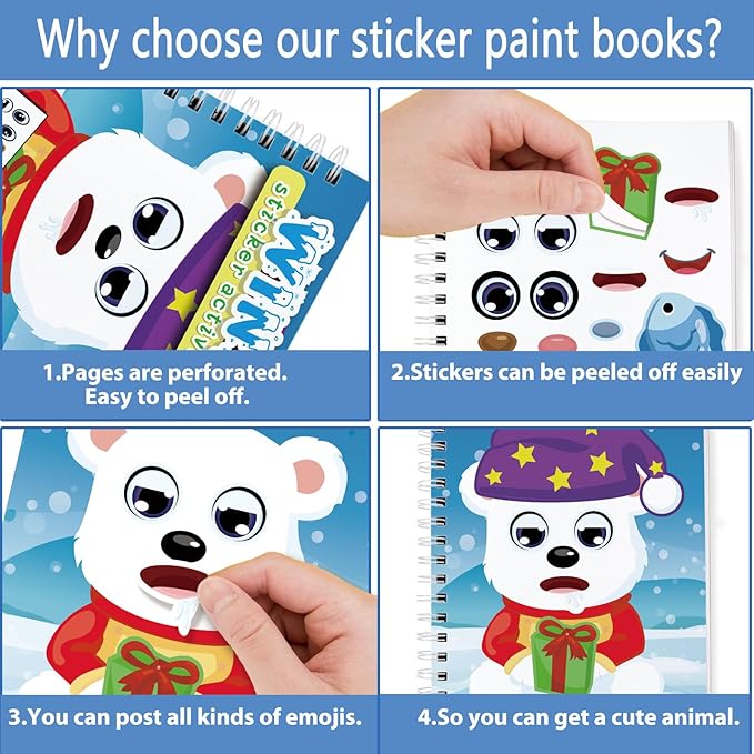 Omgouue Winter Wonderland Sticker Coloring Books 3-Pack,Christmas Toys Activity Pad for Kids Toddlers Ages 2-8(36 Scenes)