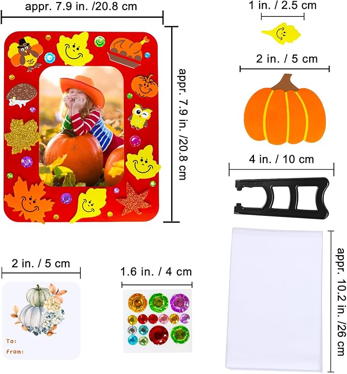 Winlyn 24 Sets Thanksgiving Craft Kits Fall Crafts DIY Autumn Harvest Picture Frame Decorations Festive Foam Stickers Fall Arts and Crafts for Kids Holiday Home Classroom Art Activities Party Favors