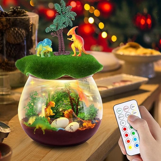 Dinosaur Toys for Boys - Dinosaur Terrarium Kit for Kids - Christmas Birthday Gifts for Boys Ages 4 5 6 7 8 Year Old - Light Up DIY Dinosaur Arts and Crafts for Boys and Kids
