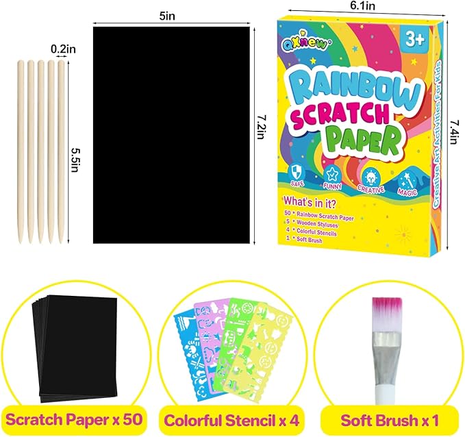 Scratch Paper Art Gifts: Rainbow Scratch Off Art-Craft Supplies Kits Pad for 3 4 5 6 7 8 Year Old Boys Girls Toys for Birthday Christmas Halloween Thanksgiving Party Favors Fun Games