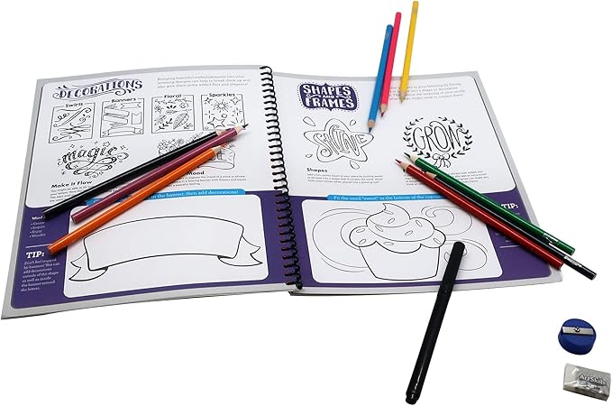 Art Supplies for Kids, Set of 2 Learn to Draw; Letter Art, for Boys & Girls, Teens & Adults, Kit Includes Project Book, Color Pencil Set, Eraser, Sharpener, Drawing Pencil, Marker