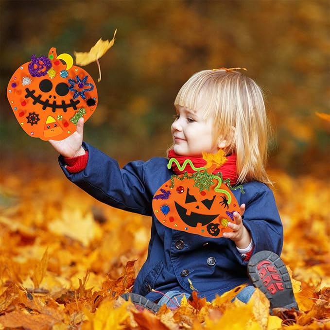 Winlyn 30 Kits Fall Halloween Pumpkin Decorations DIY Pumpkin Craft Kits Foam Pumpkin Shapes with Halloween Stickers Jack-O'-Lantern Face Stickers for Kids Gift Favors Art Project Classroom Activity