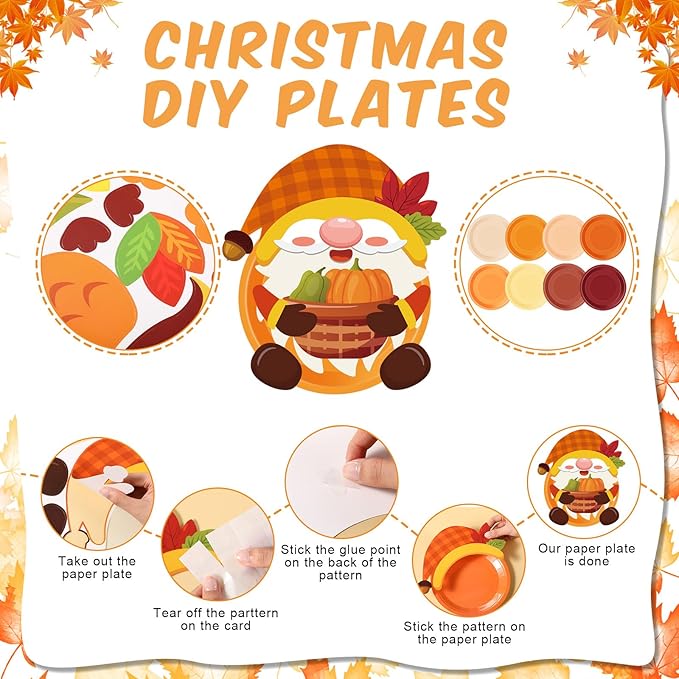 Layhit 24 Pieces Fall Crafts for Kids Fall Plate Craft KitsAutumn Pumpkin Turkey Educational Crafts Thanksgiving DIY Craft Projects for Kids Ages 6-8 8-12 Fall Party Supplies Decorations, 8 Styles