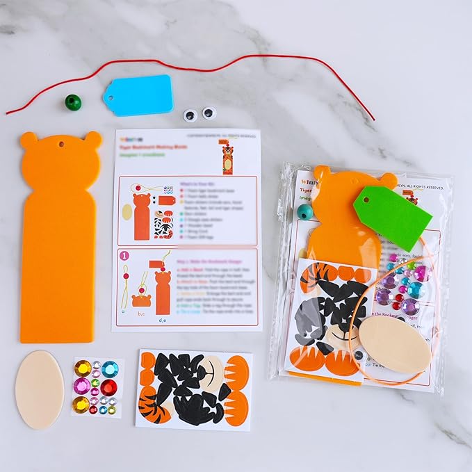 Winlyn 32 Sets Jungle Animal Crafts Kits DIY Jungle Safari Zoo Wild Animal Bookmarks Decorations Art Set Tiger Lion Zebra Foam Stickers for Kids Party Favors Classroom Activities Reading Rewards