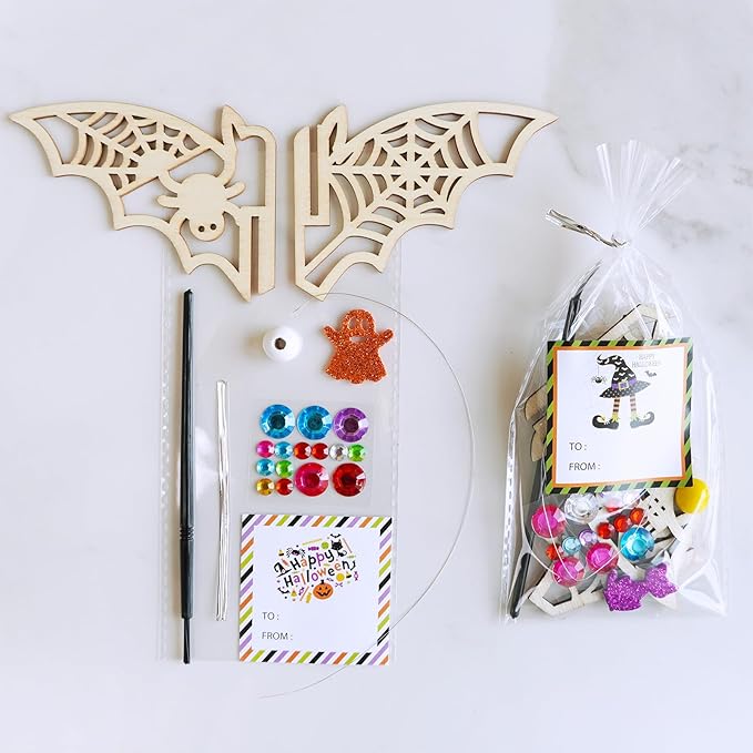 Winlyn 24 Sets Halloween Crafts Bat Crafts DIY Halloween 3D Bat Craft Kits Unfinished Paintable Wood Bat Halloween Crafts for Kids Classroom Activities Art Project Halloween Decorations Party Favors