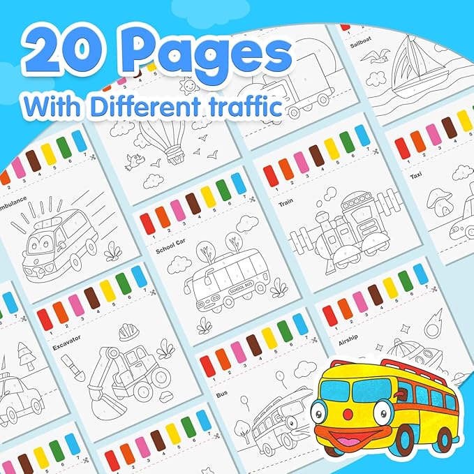 ZMLM Paint with Water Books for Kids - Easter Basket Stuffers Mess Free Coloring Activity for Toddlers - Arts & Crafts Gifts Toys for Valentines Birthday Christmas Boy Girls Ages 4 5 6 7 8(Traffic)