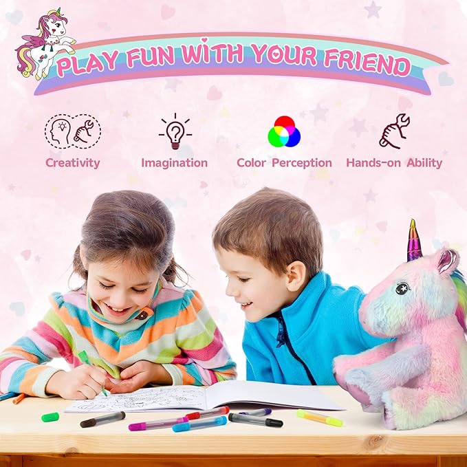 PERRYHOME Unicorn Toys for Girls Unicorn Gift Set with Unicorn Stuffed Animal, Unicorn Coloring Book, Unicorn Necklace & Bracelet, Unicorn Themed Girl Gift Toy Birthday Gift Nude Pink