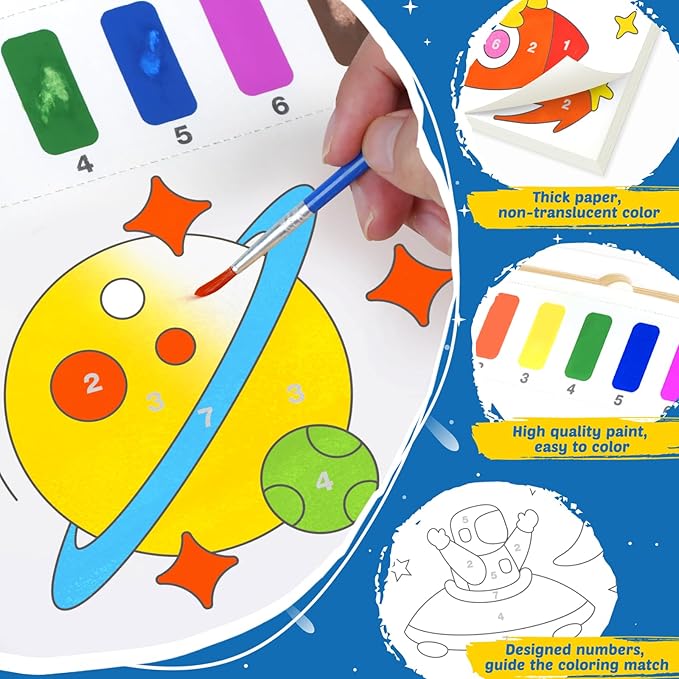 Water Coloring Books for Toddlers - Easter Basket Stuffers Watercolor Paint Book Drawing Art Paper for Kids Mess Free Craft Supplies kit Toy for Age 3 4 5 6 Valentines Birthday Gift(Planet)