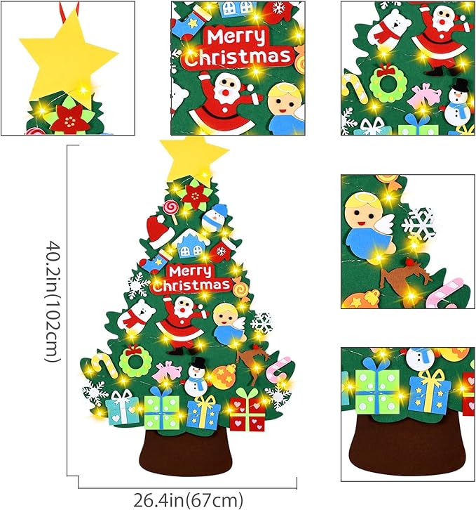 Felt Christmas Tree - 3.4 FT Christmas Decorations for Toddlers with 30 Pcs Ornaments,DIY Xmas Gifts for Door Wall Hanging Decorations