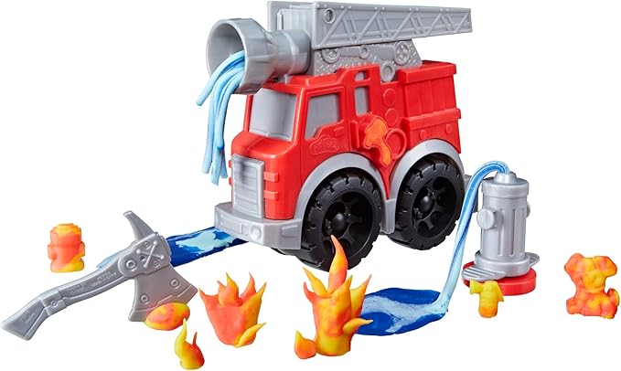 Play-Doh Wheels Fire Engine Playset with 2 Non-Toxic Modeling Compound Cans Including Water and Fire Colors, Firetruck Toy for Kids 3 and Up