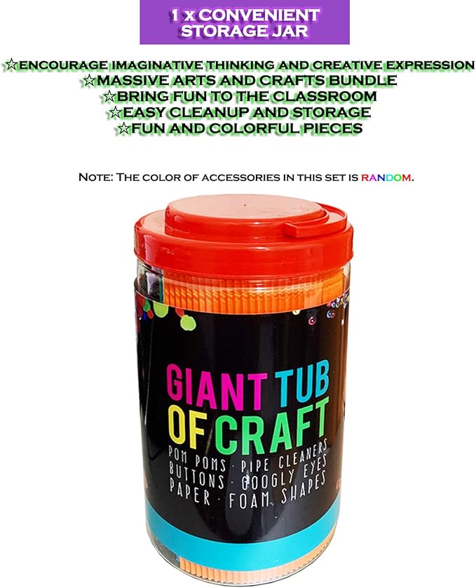 MOISO Kids Crafts and Art Supplies Jar Kit - 550+ Piece Set - Plus Glitter Glue, Construction Paper, Colored Popsicle Sticks, Eyes, Pipe Cleaners