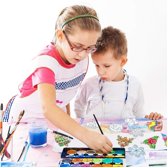 WILLBOND 24 Pieces Christmas Suncatchers Craft Assorted Sun Catcher Kits for Art Window Sun Catchers with 24 Pieces Suction Cups for Painting Crafts Christmas Home Decor Supplies