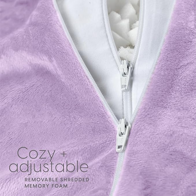 Milliard Reading Pillow with Shredded Memory Foam, Large Adult Backrest with Arms, Back Support for Sitting Up in Bed with Washable Cover (Sit up Pillow) (Lavender)