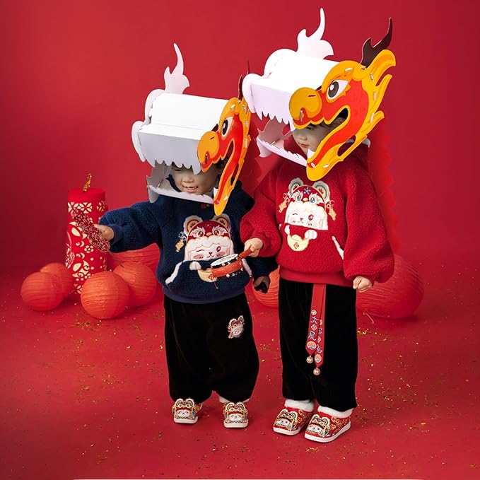 Chinese Dragon Dance Head, DIY Interesting Educational Paper Dragon Head for Kids, Material Kit of Wearable Dragon Head