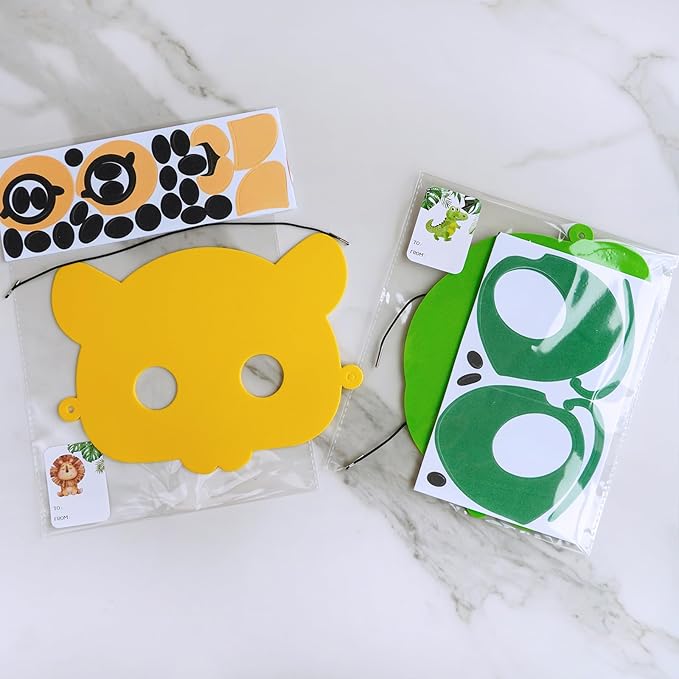 Winlyn 27 Sets Jungle Animal Masks Craft Kits Safari Animal Face Masks DIY Foam Zoo Animal Party Mask Art Sets Animal Face Stickers for Kids Jungle Safari Birthday Classroom Activities Party Favors