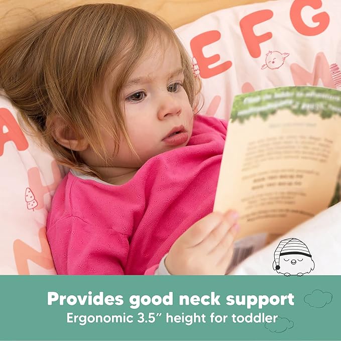 Toddler Pillow with Pillowcase - 13x18 My Little Dreamy Pillow, Organic Cotton Toddler Pillows for Sleeping, Kids Pillow, Travel Pillows,Mini Pillow,Nursery Pillow,Toddler Bed Pillow (KeaABC Sakura)