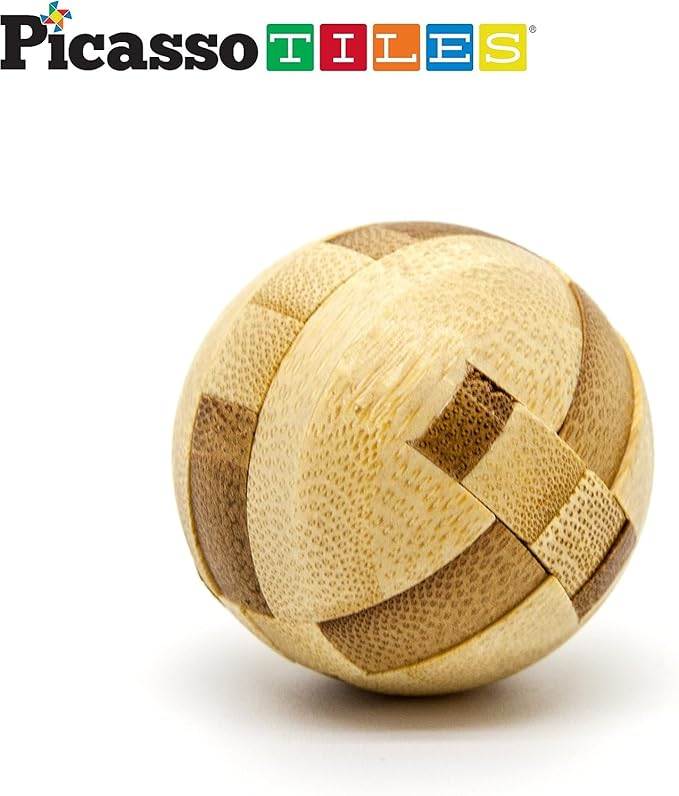 PicassoTiles 8 Styles Interlocking Sensory Toys Wooden Burr Cube, Ball and Barrels Logic Skill Genius Puzzle Brain Teaser Games & Intellectual 3D Assembling Educational Toy Set for Kids & Adults PTP08