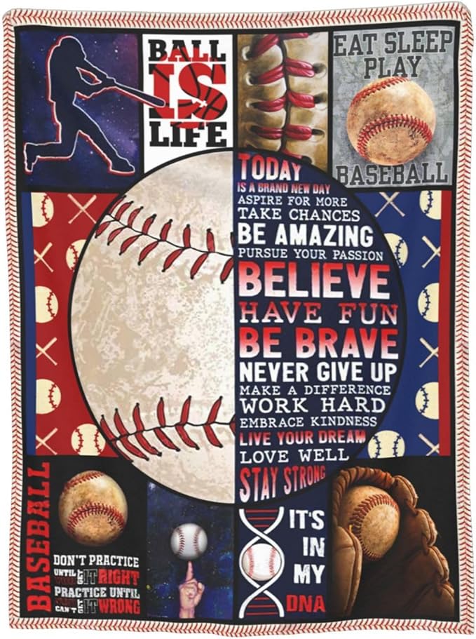 Baseball Blanket Baseball Throws Blanket Sports Lover Gifts Throw Blankets Baseball Decor Soft Cozy Fleece Plush Warm Flannel Bedding Blanket for Men Boys Kids Adults Couch Bed 50"X60"