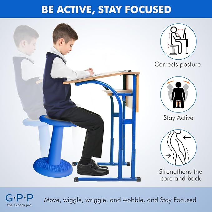 '-Dynamic-, Kid Wobble Stool Pair, Wiggle Chair Flexible Seating for Preschool & Elementary Classroom, Improves Focus, Posture & ADHD/ADD-Blue 17.7 Hight' Stools Pack of 2