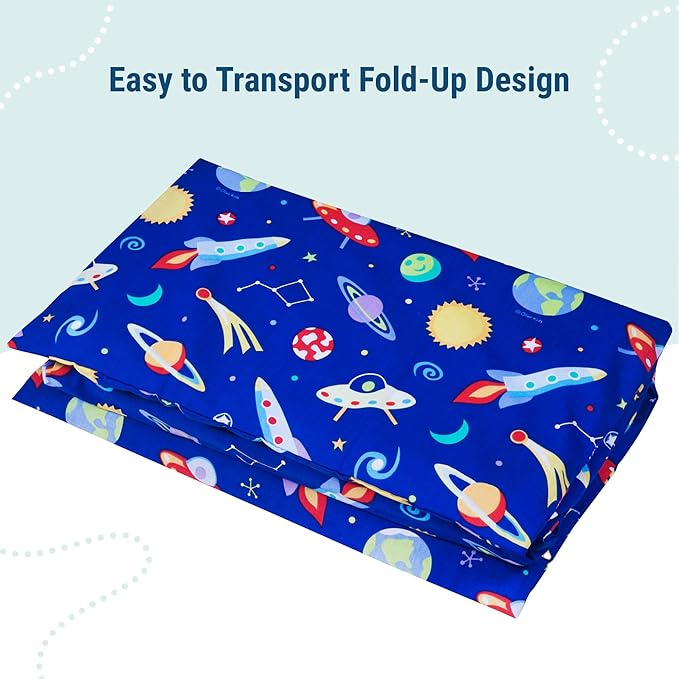 Wildkin Kids Nap Mat Cover for Boys & Girls, Sewn-in Flap Design Rest Mat Cover, Perfect for Preschool and Daycare, Fits our Vinyl Nap Mat up to 1.5 Inches Including Basic Sleep Mat(Out of This World)