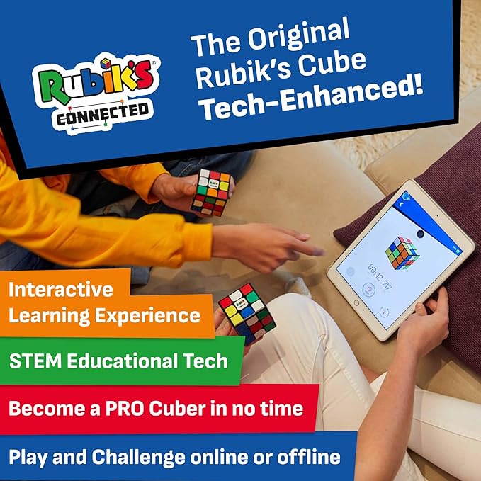 The Original Rubik’s Connected, Go from Beginner to Pro in No Time. 3x3 Smart Magnetic Intelligent Speed Cube. User Friendly App & Online Battles. Rechargeable Battery. STEM Puzzle. Fits All Ages
