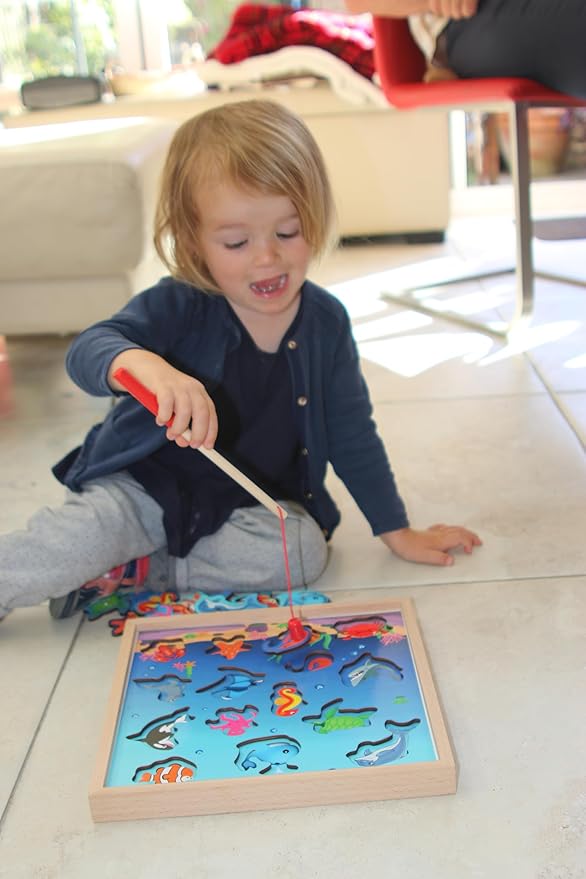 TOWO Wooden Fishing Game-Magnetic Fishing Puzzles with Numbers Jigsaw Puzzle- Sea Creatures Kids Fishing Game Educational Toys for 3 Years Old Math Toy Montessori Materials