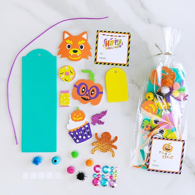 Winlyn 36 Sets Halloween Crafts Kits Fall Crafts DIY Halloween Bookmarks Ornaments Art Sets Bats Monster Jack-O'-Lantern Ghost Foam Stickers Arts and Crafts for Kids Classroom Activities Party Favors