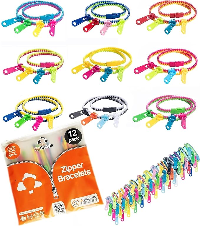 UpBrands Fidget Toys Zipper Bracelets Double Tour, Party Favors for Kids, Quiet Classroom Prizes, School Classroom Rewards, Goodie Bags, Easter Egg and Pinata Fillers, Students Incentives (Bi-color)
