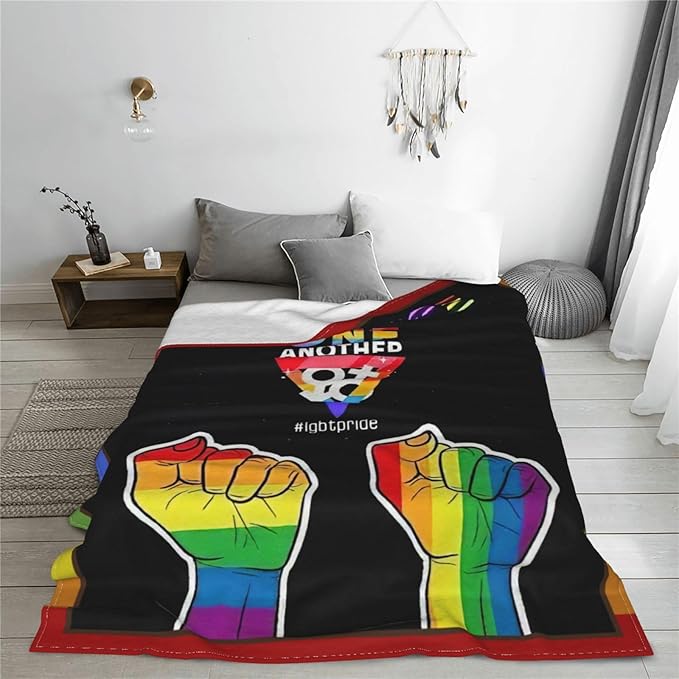 LGBT Throw Blanket Rainbow Progress Pride Blanket Soft Cozy Flannel Fleece Lightweight Plush Fuzzy LGBT Blanket Gifts for Gay LGBTQ Lesbian Transexual Friends Besties Couch Sofa Bed 50"X60"