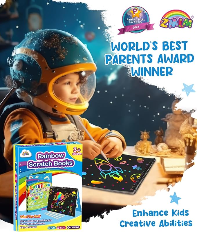 ZMLM Scratch Paper Art-Crafts Gift: 2 Pack Rainbow Notebooks Supplies Toys Easter Basket Stuffers for 3 4 5 6 7 8 9 10 Years Old Girls and Boys Kids Birthday Party Games (Blue)