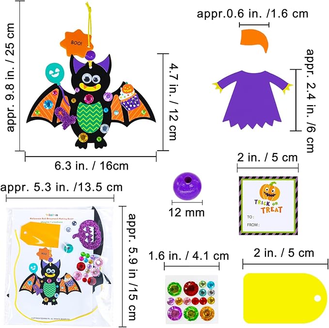 Winlyn 24 Sets Halloween Craft Kits Individual Fall Crafts DIY Bat Ghost Monster Witch Skeleton Frankenstein Ornaments Foam Halloween Arts and Crafts for Kids Holiday Classroom Activities Party Favors