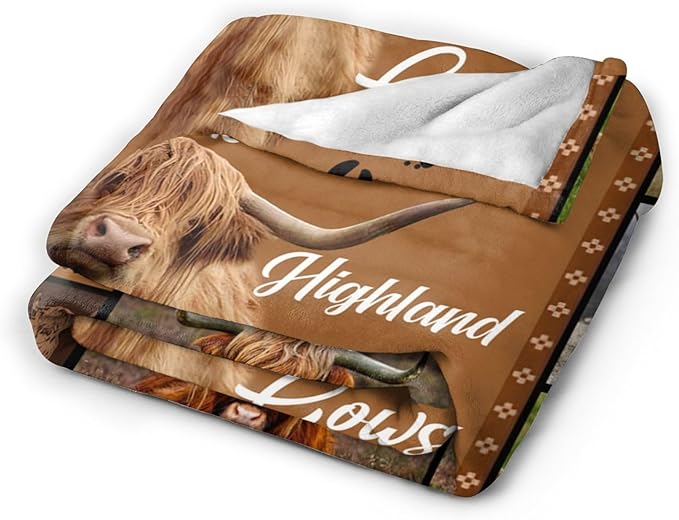 Just A Girl Who Loves Highland Cows Throw Blanket Cute Farm Cow Animal Plush Fleece Soft Cozy Cartoon Highland Cattle Gifts Blanket for Kids Girls Adults Couch Bed Chair Office Dorm Decor 40''X50''