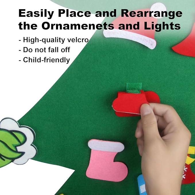 GameXcel 4.5ft Felt Christmas Tree for Toddlers with 37pcs Ornaments, Velcro Montessori DIY Xmas Decorations - 4.5 Feet