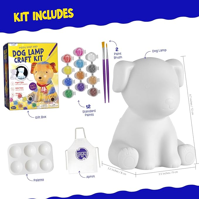 Paint Your Own Dog Lamp Kit, Art Supplies Arts & Crafts Kit, Painting kit for Kids 6-12, Arts and Crafts for Kids Ages 8-12, Toys Girls Boy Birthday Gift Ages 3 4 5 6 7 8 9 10 11 12+