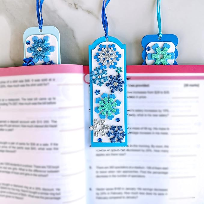 Winlyn 24 Sets Christmas Craft Kits Winter Crafts DIY 3D Christmas Snowflake Bookmarks Art Sets Snowflake Foam Stickers Arts and Crafts for Kids Party Favor Holiday Seasonal Home Classroom Activities