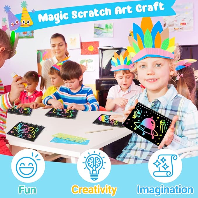 ZMLM Scratch Art Party Favors: 16 Pack Rainbow Scratch Paper Art Craft Notebooks for Kids Age 3-12 Classroom Prize Art Party Supplies Birthday Goodie Bag Stuffers Easter Christmas Gift for Girls Boys