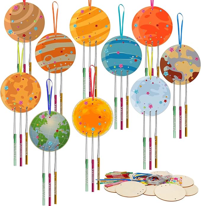 Fennoral 9 Pack Wind Chime Kit for Kids Make You Own Ball Wind Chimes DIY Paint Wooden Art and Craft for Girls Boys Ball Craft for Art Activities Brthday Party Supplies
